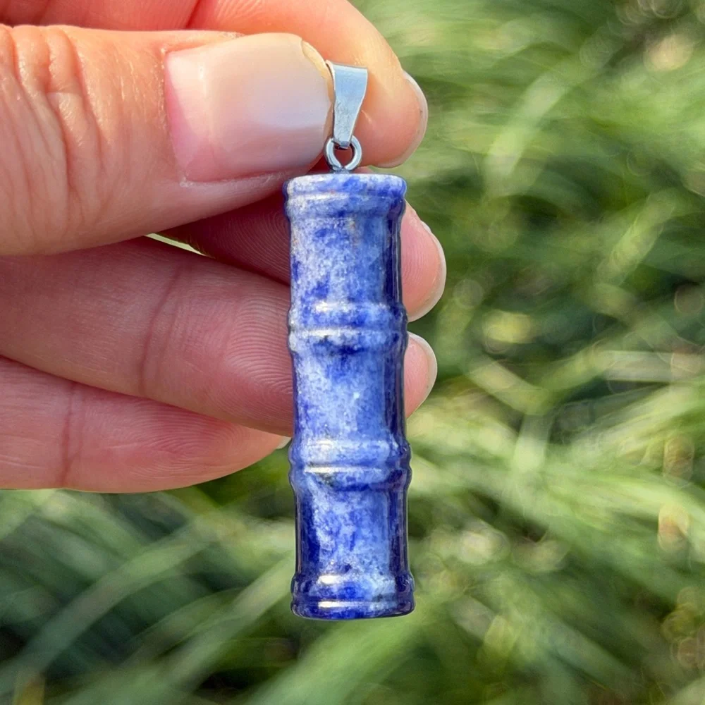 Stainless steel blue sodalite bamboo pendant 1018‎